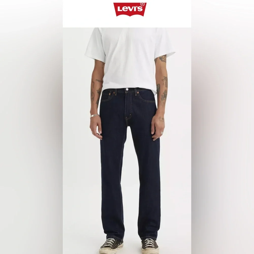 Levi's Men’s 505 TALL Dark Blue Wash Straight Leg Jeans Size 36W 34L